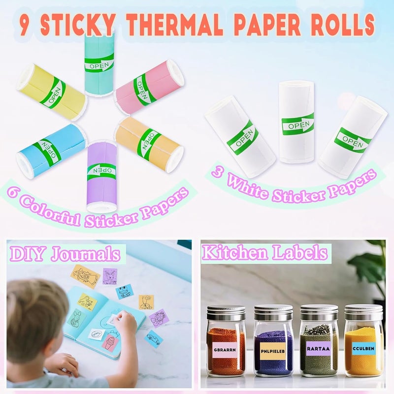 OMGFUNAA 15 Rolls 2-in-1 Mini Printer Paper - 9 Sticky Rolls & 6 Plain Rolls Compatible with M02/T02 Printers(Remove Inner Paper Holder), Thermal Sticker Paper for Photos, Lists, Study Notes & Scrapbooking - Image 4